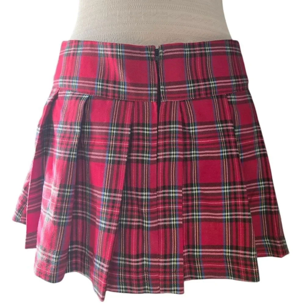 Hot Topic Red Plaid Mini Skater Skirt - L